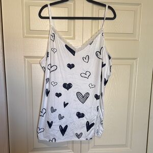 White and Black Heart Print Camisole
